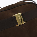 Salvatore Ferragamo Vala Shoulder Bag Suede Brown Gold Auth gh619-18