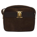 Salvatore Ferragamo Vala Shoulder Bag Suede Brown Gold Auth gh619-13