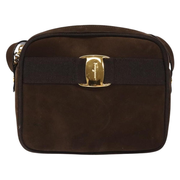 Salvatore Ferragamo Vala Shoulder Bag Suede Brown Gold Auth gh619