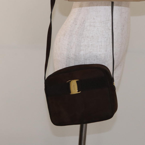 Salvatore Ferragamo Vala Shoulder Bag Suede Brown Gold Auth gh619