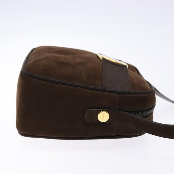 Salvatore Ferragamo Vala Shoulder Bag Suede Brown Gold Auth gh619