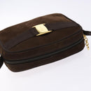 Salvatore Ferragamo Vala Shoulder Bag Suede Brown Gold Auth gh619-6