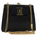 Salvatore Ferragamo Vala Chain Shoulder Bag Leather Navy Gold Auth gh620-1