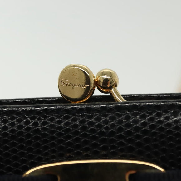 Salvatore Ferragamo Vala Chain Shoulder Bag Leather Navy Gold Auth gh620