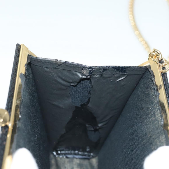 Salvatore Ferragamo Vala Chain Shoulder Bag Leather Navy Gold Auth gh620