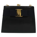 Salvatore Ferragamo Vala Chain Shoulder Bag Leather Navy Gold Auth gh620-13