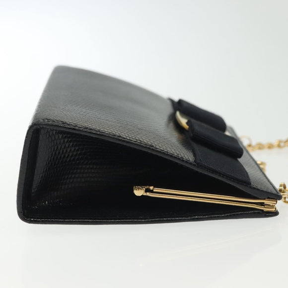 Salvatore Ferragamo Vala Chain Shoulder Bag Leather Navy Gold Auth gh620