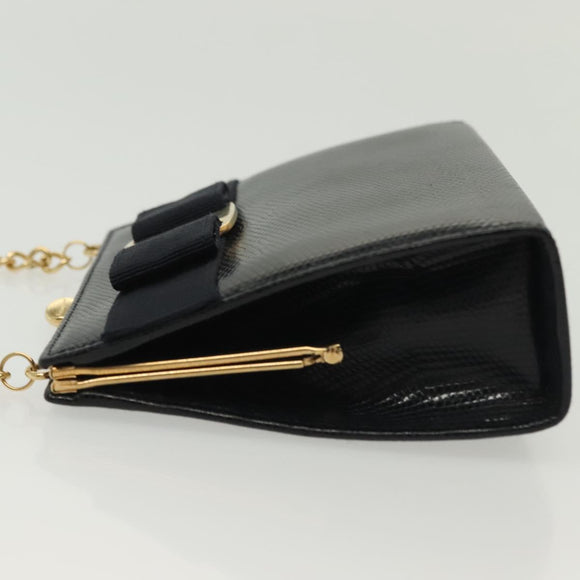 Salvatore Ferragamo Vala Chain Shoulder Bag Leather Navy Gold Auth gh620