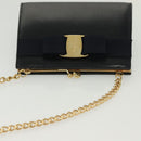 Salvatore Ferragamo Vala Chain Shoulder Bag Leather Navy Gold Auth gh620-6