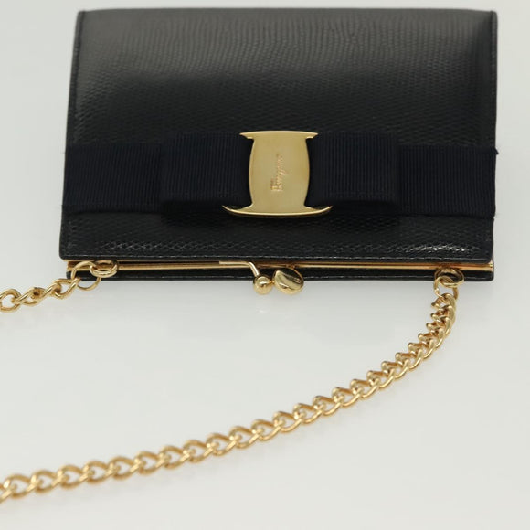 Salvatore Ferragamo Vala Chain Shoulder Bag Leather Navy Gold Auth gh620