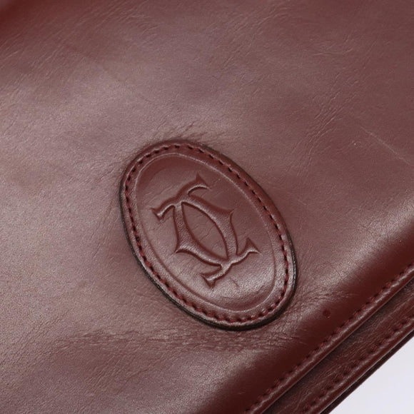 CARTIER Must Line Clutch Bag Leather Bordeaux Gold Auth gh624