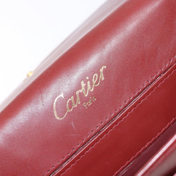 CARTIER Must Line Clutch Bag Leather Bordeaux Gold Auth gh624