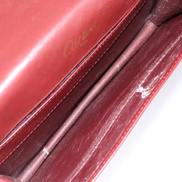 CARTIER Must Line Clutch Bag Leather Bordeaux Gold Auth gh624