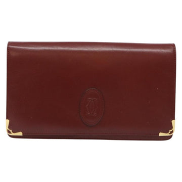 CARTIER Must Line Clutch Bag Leather Bordeaux Gold Auth gh624 - 0