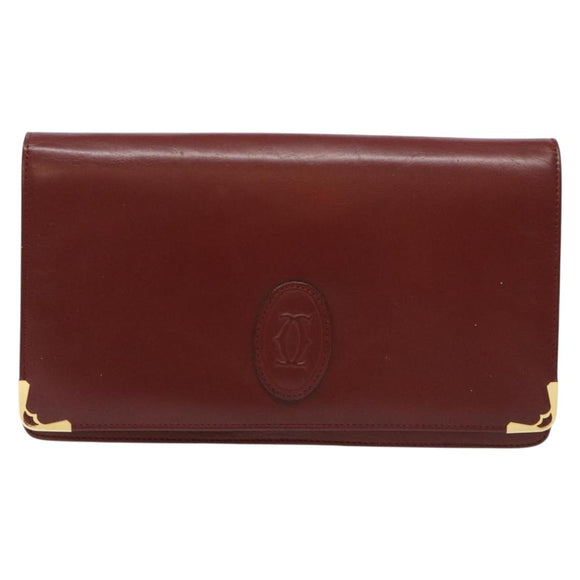 CARTIER Must Line Clutch Bag Leather Bordeaux Gold Auth gh624