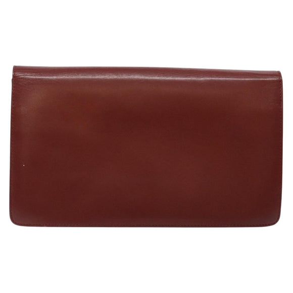 CARTIER Must Line Clutch Bag Leather Bordeaux Gold Auth gh624