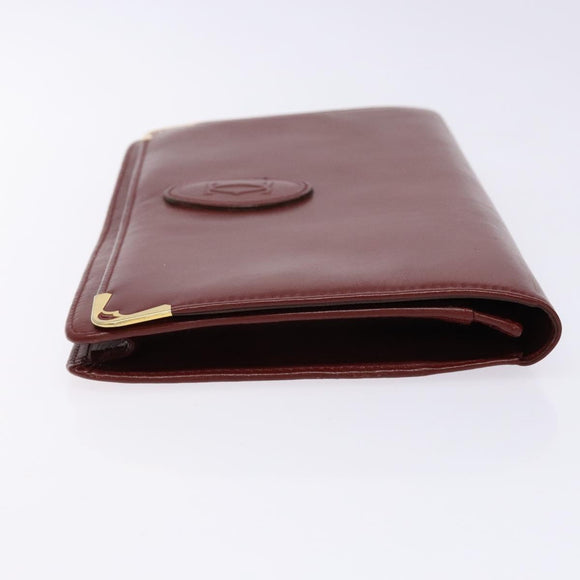 CARTIER Must Line Clutch Bag Leather Bordeaux Gold Auth gh624