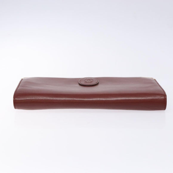 CARTIER Must Line Clutch Bag Leather Bordeaux Gold Auth gh624