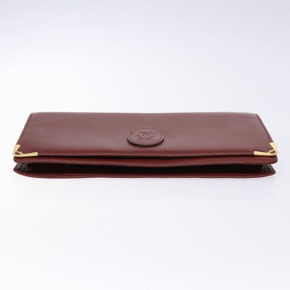 CARTIER Must Line Clutch Bag Leather Bordeaux Gold Auth gh624