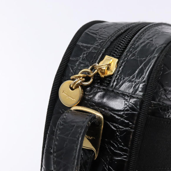 Salvatore Ferragamo Vala Shoulder Bag Leather Black Gold Auth gh626