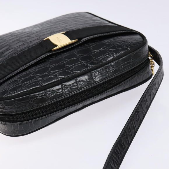 Salvatore Ferragamo Vala Shoulder Bag Leather Black Gold Auth gh626
