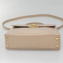 Salvatore Ferragamo Gancini Hand Bag Leather 2way Beige Gold Auth gh629-5
