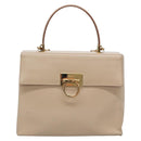 Salvatore Ferragamo Gancini Hand Bag Leather 2way Beige Gold Auth gh629-13