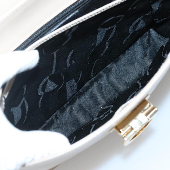 Salvatore Ferragamo Gancini Hand Bag Leather 2way Beige Gold Auth gh629