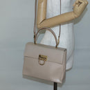 Salvatore Ferragamo Gancini Hand Bag Leather 2way Beige Gold Auth gh629-23