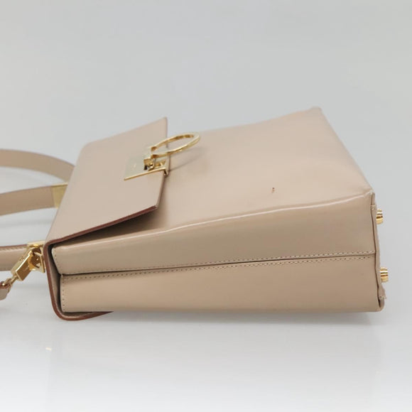 Salvatore Ferragamo Gancini Hand Bag Leather 2way Beige Gold Auth gh629