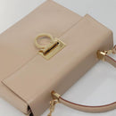 Salvatore Ferragamo Gancini Hand Bag Leather 2way Beige Gold Auth gh629-6