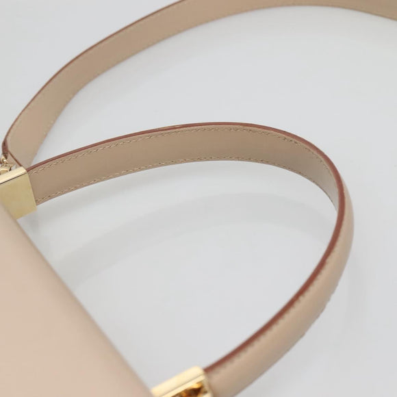 Salvatore Ferragamo Gancini Hand Bag Leather 2way Beige Gold Auth gh629