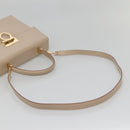 Salvatore Ferragamo Gancini Hand Bag Leather 2way Beige Gold Auth gh629-9