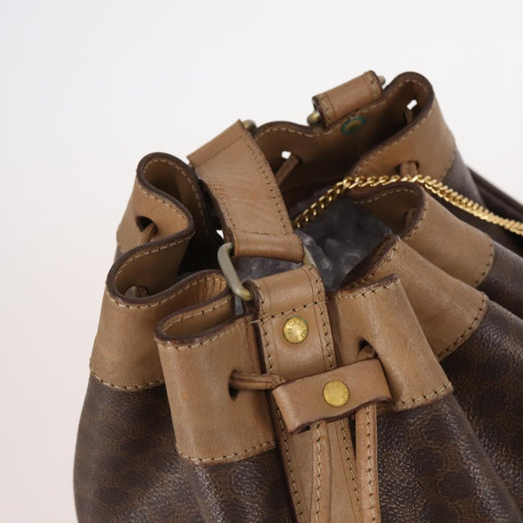 CELINE Macadam Canvas Shoulder Bag PVC Leather Brown Auth gh633