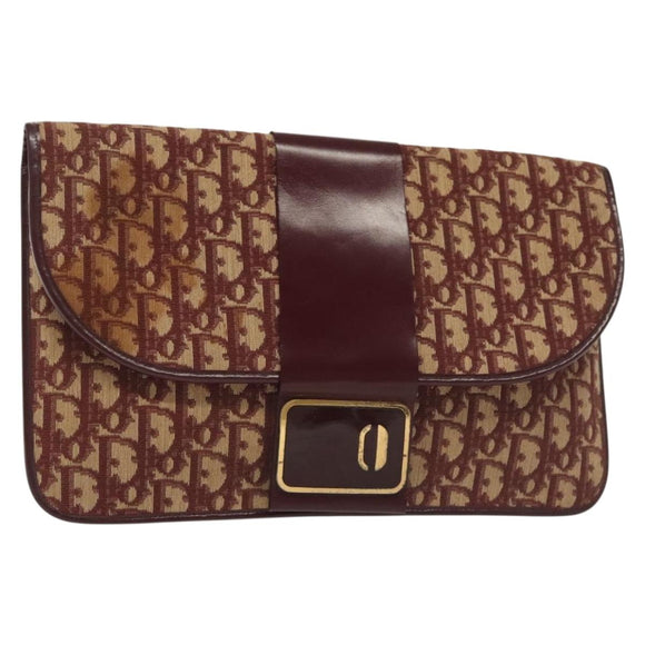 Christian Dior Trotter Canvas Clutch Bag Brown Gold Auth gh634