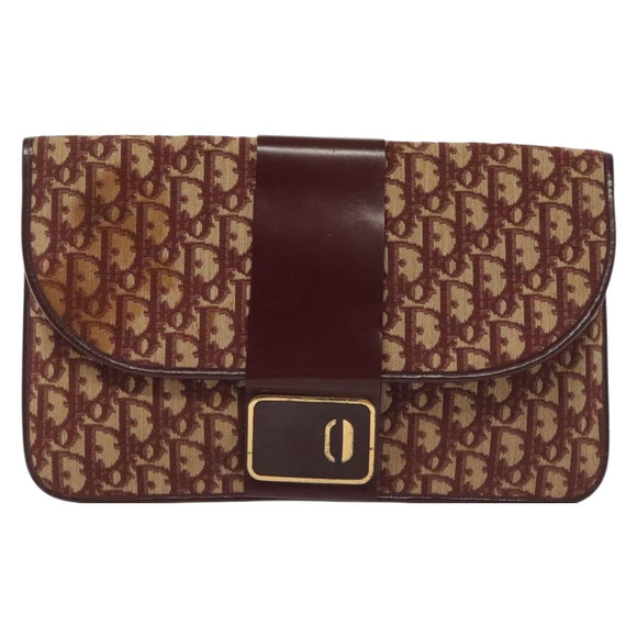 Christian Dior Trotter Canvas Clutch Bag Brown Gold Auth gh634