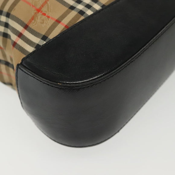 Burberrys Nova Check Shoulder Bag Canvas Leather Beige Gold Auth gh639