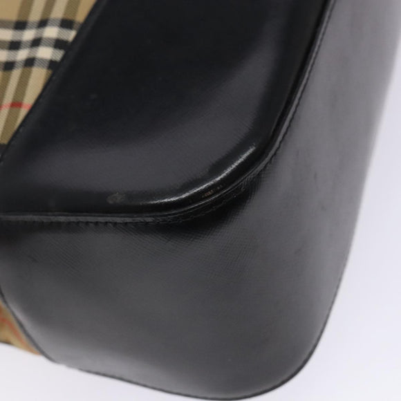 Burberrys Nova Check Tote Bag Canvas Leather Beige Gold Auth gh641