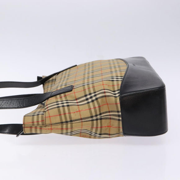 Burberrys Nova Check Tote Bag Canvas Leather Beige Gold Auth gh641