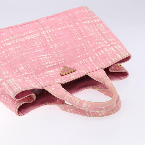 PRADA Canapa MM Hand Bag Canvas Pink Gold Auth gh649