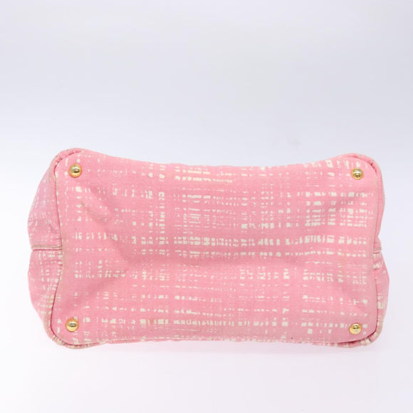 PRADA Canapa MM Hand Bag Canvas Pink Gold Auth gh649