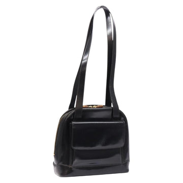 GUCCI Bamboo Shoulder Bag Patent leather Black Gold Auth gh652