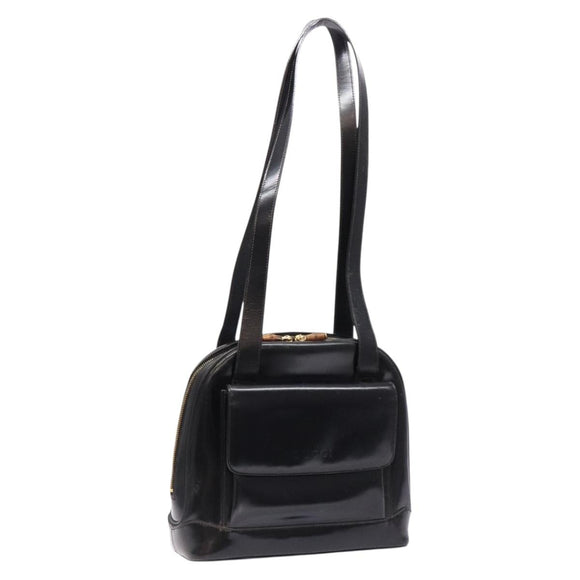 GUCCI Bamboo Shoulder Bag Patent leather Black Gold Auth gh652