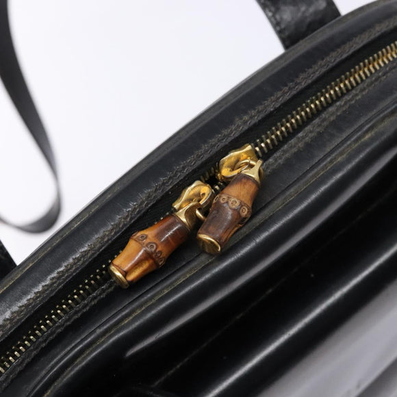 GUCCI Bamboo Shoulder Bag Patent leather Black Gold Auth gh652