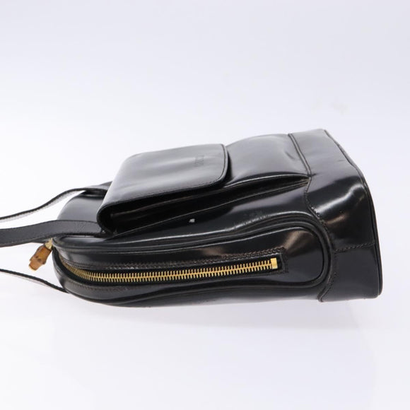 GUCCI Bamboo Shoulder Bag Patent leather Black Gold Auth gh652