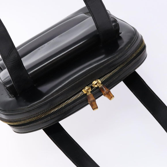 GUCCI Bamboo Shoulder Bag Patent leather Black Gold Auth gh652