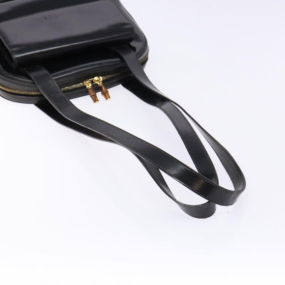 GUCCI Bamboo Shoulder Bag Patent leather Black Gold Auth gh652