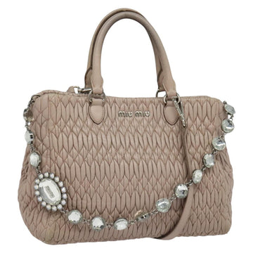 Miu Miu Matelasse Hand Bag Leather 2way Pink Silver Auth gh653