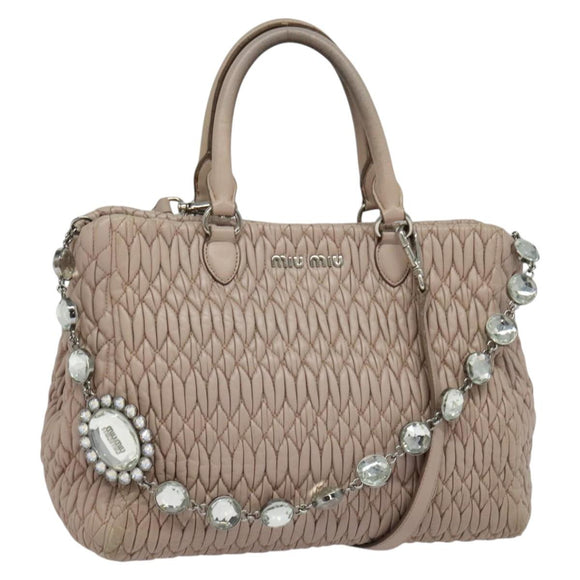 Miu Miu Matelasse Hand Bag Leather 2way Pink Silver Auth gh653