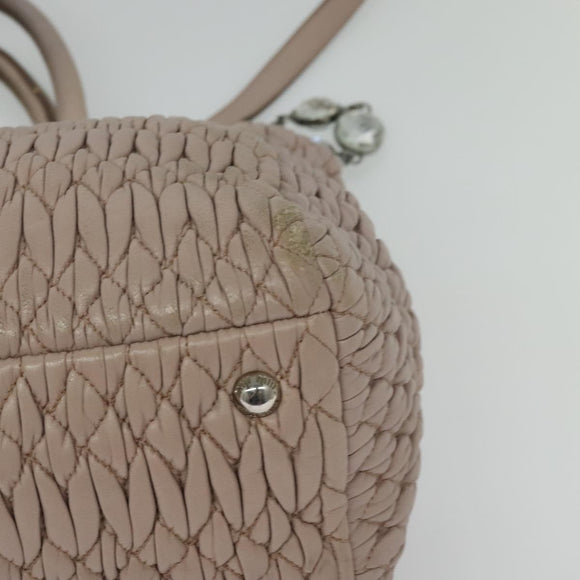 Miu Miu Matelasse Hand Bag Leather 2way Pink Silver Auth gh653